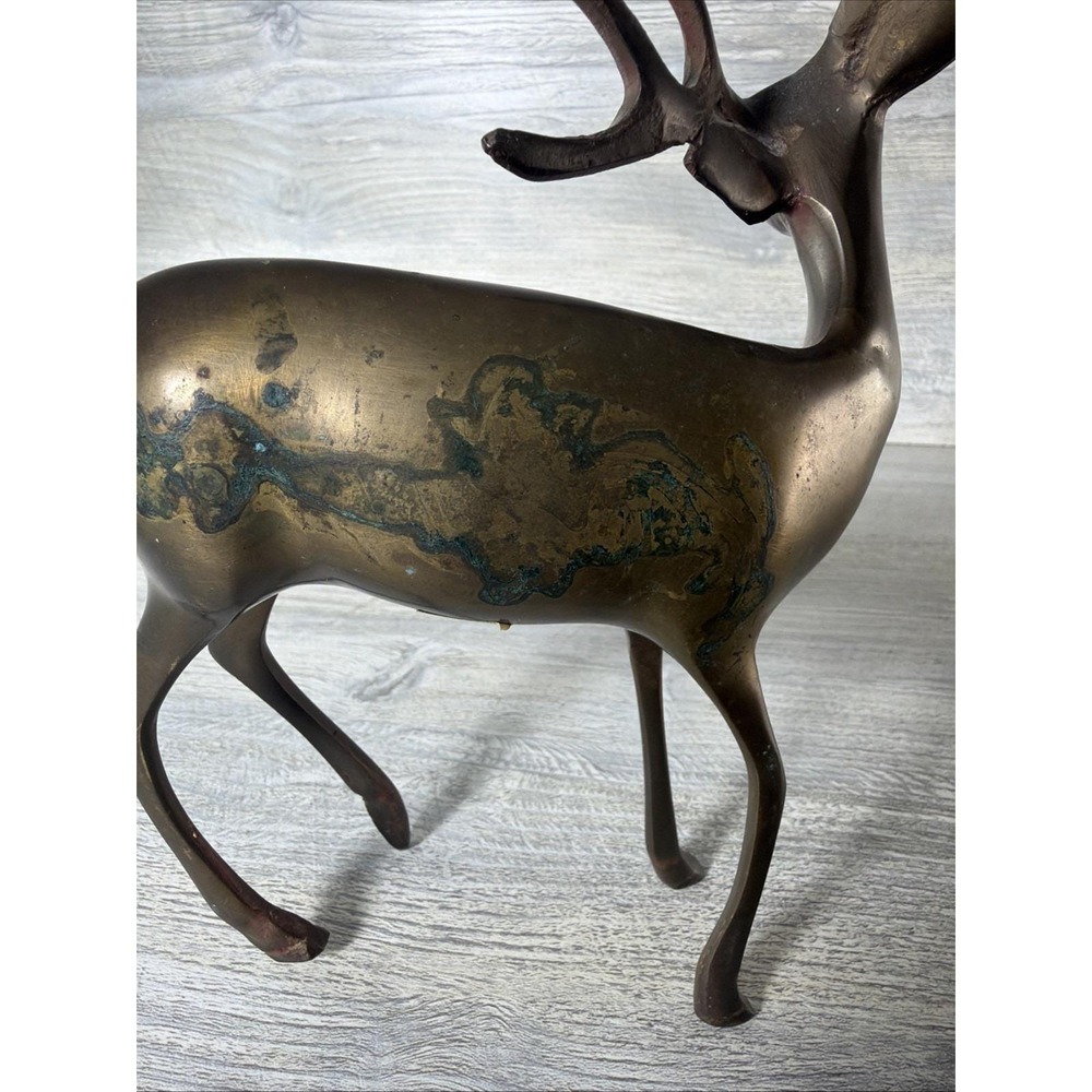 Vtg Brass Buck Deer Stag Figure Reindeer MCM 6 Point Antlers Animal 9" Korea - Picture 8 of 12